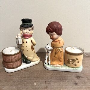 Vintage Christmas Luvkins Jasco 1978 Hand painted porcelain Candleholders